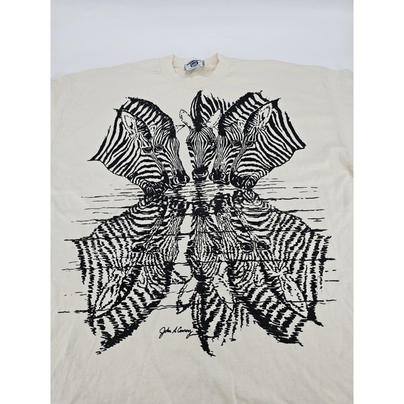 Vintage Lee Zebra By John A. Conroy T-Shirt Men's Size 2XL White/Black - Picture 3 of 10